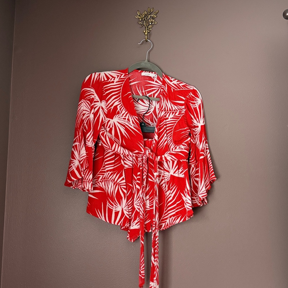Orange and White Tropical Print Two-Piece Set